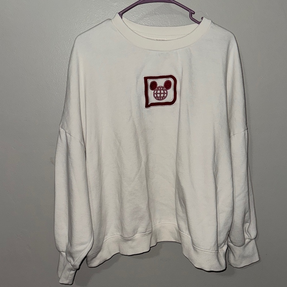 Disney White Sweater with Red Mickey Patch